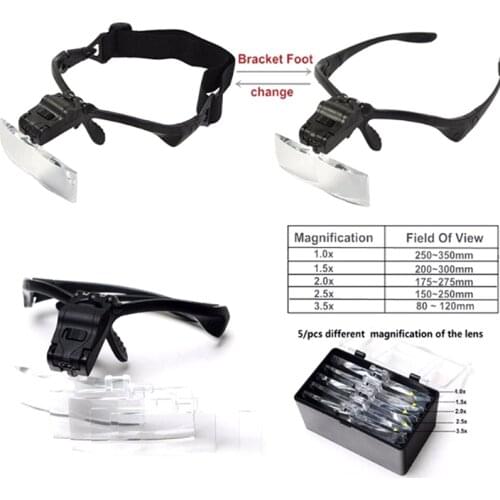 Eyelash Extension 5 Magnifier Headband Magnifying Glass Magnifier With LED Light Lamp Magnifying Glasses For False Lashes