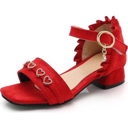 Lovely High Heel Girl Princess Sandals Fashion Lace 2020 Children Girls Black Kids Summer Beach Shoes 4 5 6 7 8 9 10 11 12 Year