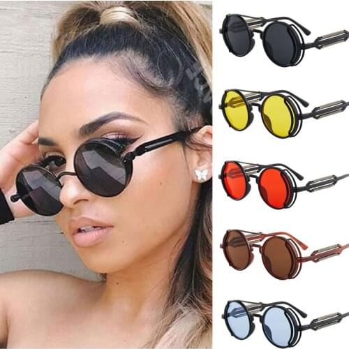 2021 Metal Steampunk Punk Sunglasses Men Women Black Round Glasses Brand Design Retro Sun Glasses High Quality Oculos De Sol