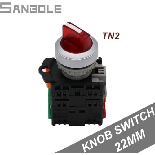Rotary Button Switch with Lamp 2/3 positions TN2 Selection Latching rotating knob control red handle 22mm NO/NC