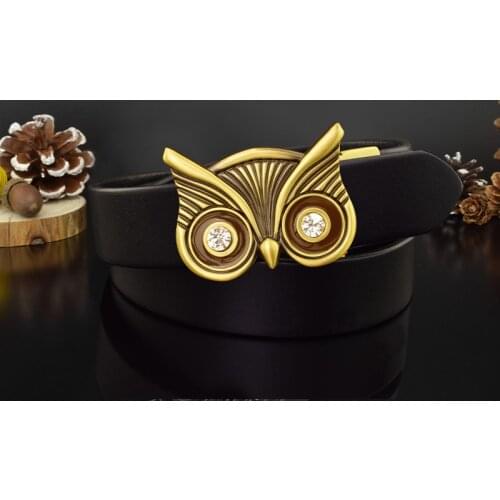 High quality Golden owl slide buckle luxury brand belts men genuine leather Waist Strap Vintage cowhide wide cintos masculino