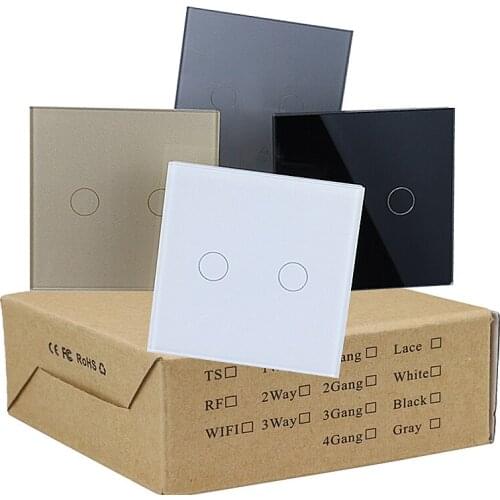 JUNEFOR EU Standard Touch Switch 2 Gang 1 Way Wall Light Touch Screen Switches Crystal Glass Panel With LED Touch On/Off Switch