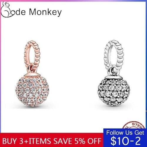 LByzHan New Rose Golden & Silver Color Clear CZ Round Beads Charms Fit Original Bracelet 100% 925 Sterling Silver Jewelry