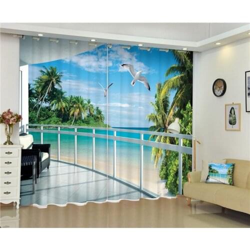 Modern Fashion Sandy beach Printing 3D Blackout Curtains For Bedding room Living room Hotel Drapes Cortinas Para Sala