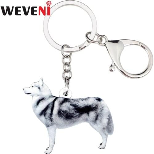 WEVENI Acrylic Standing Siberian Husky Dog Key Chains Keychain Bag Trendy Jewelry For Women Girls Party Female Holder Charms