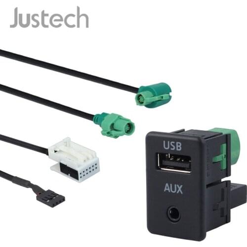 Justech USB Aux Switch+Wire Cable Adapter For BMW 3 5 Series E87 E90 E91 E92 X5 X6 AC516 3.5mm Jack Modified USB charger