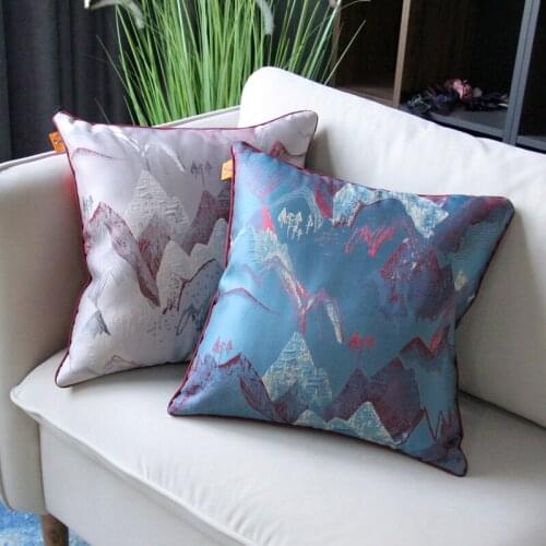 High-grade Landscape Painting Pattern Sofa Cushion Covers Home Bed Decoration Waist Pillowcases Light Luxury Blue Pillow Cases