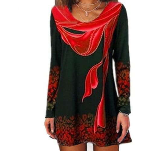 Women New summer Boho Print Blue Tops Long Sleeve Elasticity Female T-Shirt Casual Loose Ladies Tee Shirt Plus size 4xl 5xl