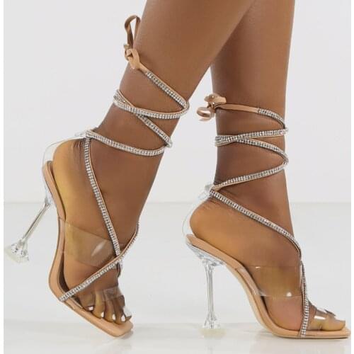 Women Shoes High heels Women Spring 2021 Rhinestones Lace-Up Shoes For Women Lady Pumps Ladies Shoes On Heels Square Toe Sandals