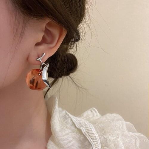 S925 Silver Needle Summer New Fashion Asymmetrical Peach Earrings Female Sweet Fruit Earring for Women Girls Party Jewelry Gift