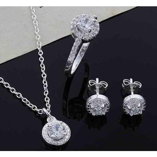 Women Wedding Luxury Necklace Earrings Ring Bridal Jewelry Set