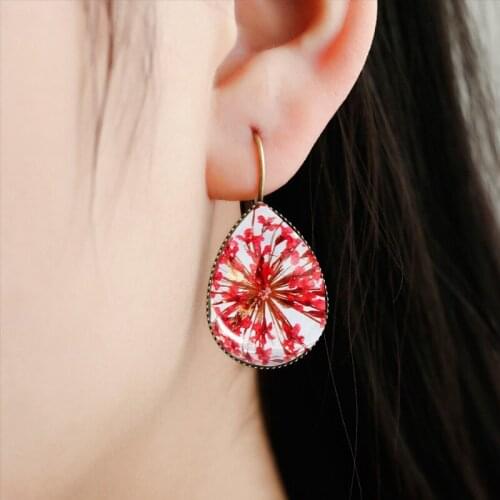 SUTEYI Fashion Dry Flower Picture Tear Drop Earrings Jewelry Multi Colors Vivid Bright Glass Dome Water Drop Women Earrings