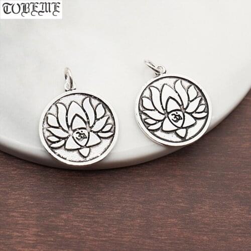 100% 925 Silver Tibetan Lotus OM Charm Vintage Silver Lotus Bracelet Charm DIY Jewelry Charm Jewelry Findings