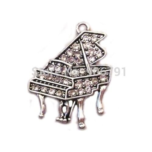 100pcs a lot antique silver plated zinc studded with sparkling crystals piano crystal pendant