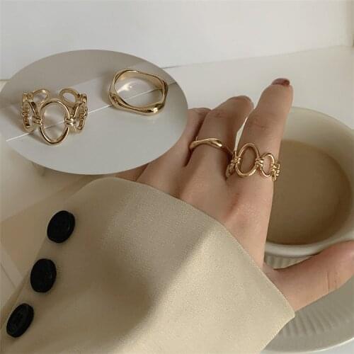 2021 Trendy Geometric Ring Set Metalic Fashion Finger Rings Korea Hit Rings for Women Girl Party Jewelry anillos mujer