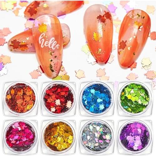 8 Boxes Maple Leaf Nail Sequins Flakes Set Laser Mirror Glitter Holographic Paillettes Fall Nail Art Design 3D Sticker Manicure
