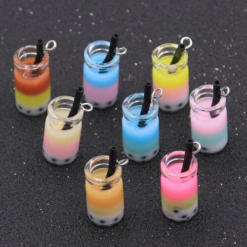 8Pcs 10*18mm Mix Color Charm Transparent Milk Tea Cup Pendant Bracelet Necklace Earring DIY Production Material Accessories
