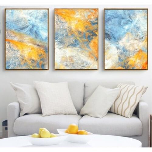 Abstract Blue Yellow White Canvas Paintings Wall Art Modular Pictures Dream Poster For Living Room Modern Home Decoration