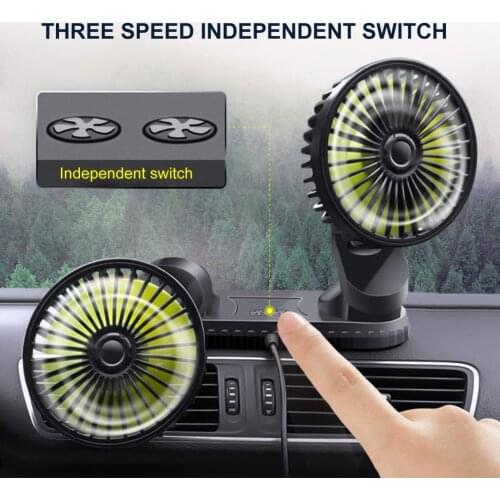 USB 360 Degrees Rotation Car Fan Suction Cup Chargeable Vehicle Fan Double Head Suction Cup Universal Large Wind Speed Car Fan