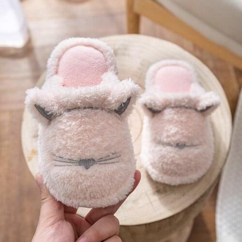 Childrens Winter Cotton Slippers Solid Color Cute Plush Shoes Boys Girls Soft Warm Non Slip Home Indoor Kids Slippers New 2021