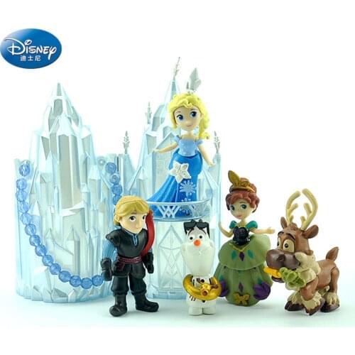 6 pcs/lot Frozen Elsa White Snow Queen Action Princess doll plus castle girl Anna Toy Figures about 6-16 cm