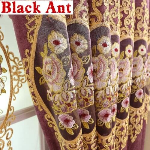 European Living Room Hollow Embroidery Chenille Curtain Fabric Purple Window Treatment Blinds Sheer Cortinas X-ZH441#30