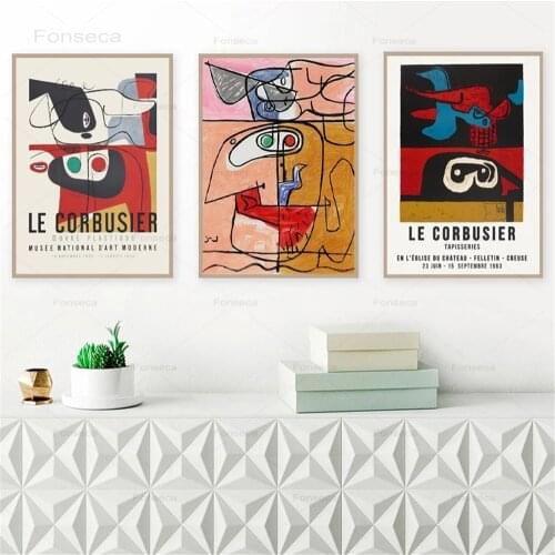 French Le Corbusier Exhibition Poster Vintage Autrement Abstract Pictures Modern Mid Century Abstract Canvas Painting Decor