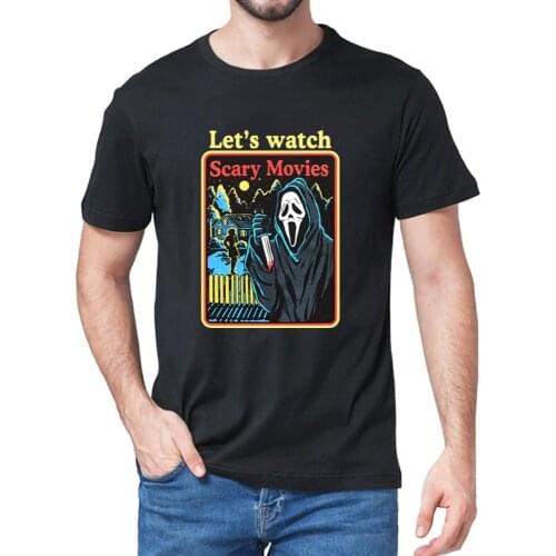 Unisex 100% Cotton Scream Movie Ghost Face Lets Watch Scary Movies Horror Movie Men T-Shirt Cotton Gift women top soft tee