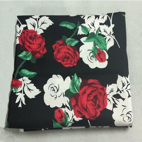 50x140cm Red White Blooming Rose Flower Printed Cotton Spandex Fabric Floral Elastic Fabric Stretchable Fabric Patchwork Dress
