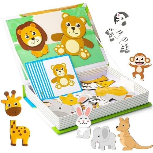 Cartoon Animals Magnetic Puzzles Kids Montessori Toy Educational Toys For Children Magnets Jigsaw Puzzle Games Baby Learning Toy