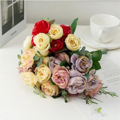 Artificial flower Silk Peony Bouquets Cloth flower Fake Rose Simulation rose flowers for Wedding Birthday Party Home Decoration