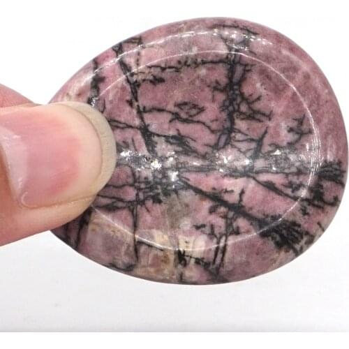Thumb Worry Stone Natural Gemstone Pink Black Rhodanite Crystal Healing Reiki Massage Meditation Pocket PalmStone