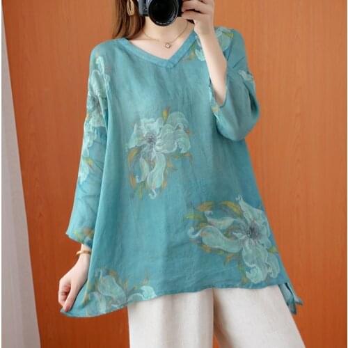 Chinese Style Clothing Women Retro Qipao Tops Vietnam Women Cheongsam Vintage Floral Print Qi Pao Tee Shirts Hanfu T-Shirt 12292