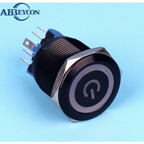 ABBEYCON 22mm Stainless Steel Push Button Switch Power Logo LED Illuminated Self-locking Button Switches