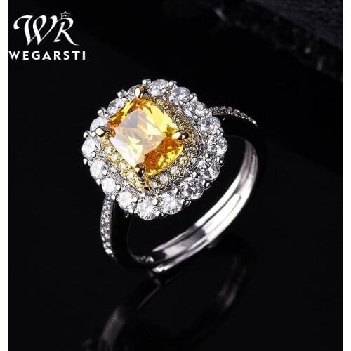 WEGARSTI 925 Sterling Silver Yellow Topaz Gemstone Rings For Women Engagement Wedding Promise Ring Party Open Size Fine Jewelry