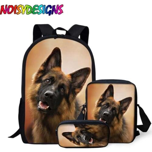 NOISYDESIGNS German Shepherd Dog Printing School Bag Set for Girls Boys Book Bag Primary Students Schoolbag Backpack Teenager