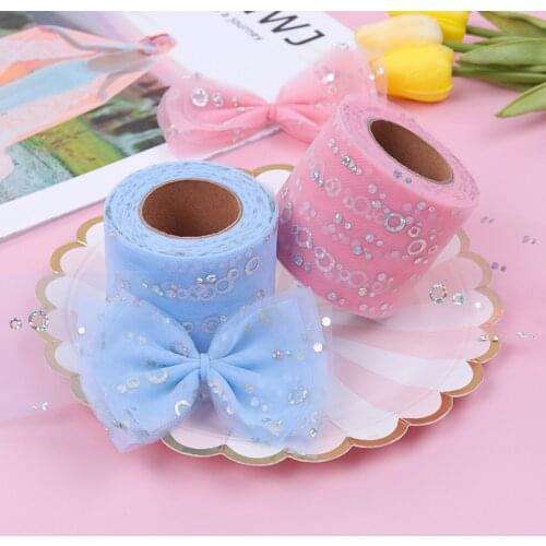 25Yards/Roll 6/8CM Hot Silver Sequins Polyester Tulle Ribbon DIY Bow Hair Accessories Tutu Skirt Girl Hairpin Handmade Material