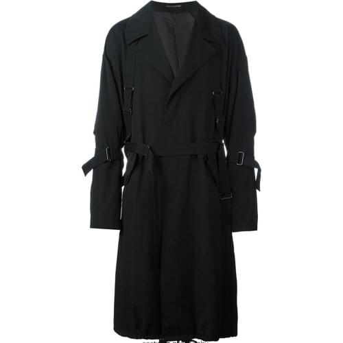 S-6xl Men Windbreaker Bundled Custom Model Handmade Black Fashion Trench Single-breasted Lapels Long Coat Plus Size Clothing