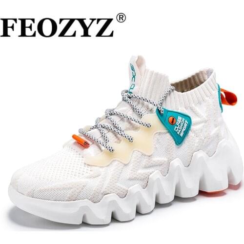 FEOZYZ Wavy Sole Running Shoes Men Knit Upper Mid Cut Fashion Sneakers Men Breathable Trainers Sport Shoes