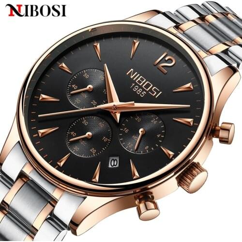 NIBOSI Fashion Men Watches Auto Date Stainless Steel Top Brand Luxury Sports Chronograph Quartz Watch for Men Relogio Masculino