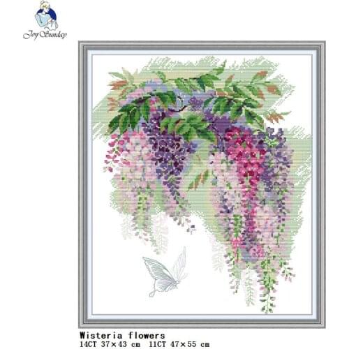 Wisteria flowers 11CT printed fabric 14CT count canvas cross stitch kit floral pattern DIY embroidery sewing kit home decoration