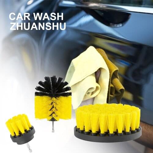3 Pcs Electric Scrubber Brush Drill Brush Kit Plastic Round Cleaning Toosl For Carpet Glass Car Tires Nylon Brushes