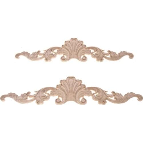 New Wood Carved Flower Onlay Unpainted Applique Frame Furniture Craft Decor Wood Applique Onlay Wood Figurines Ornamental