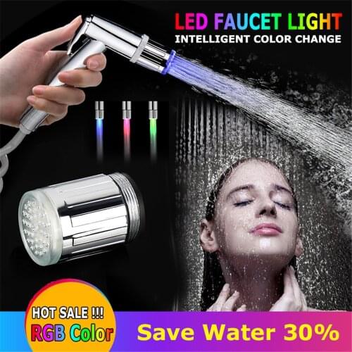 Wholesale Light up Glowing Water Taps Faucet Smart RGB Temperature Controlled Colorful Changing Basin Shower Head Faucet Nozzle