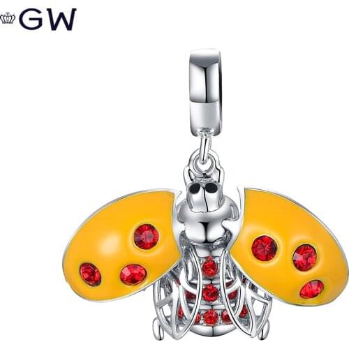 Beetle Bead Charms Cute Pure Silver Charm Enamel Animal Pendants Fits European Bracelets Necklace GW Fine Jewelry