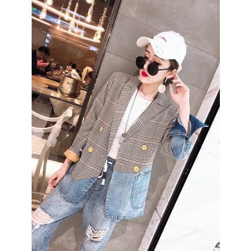 Casual suit Womens Blazer Suits autumn double-breasted checked suit fashion jacket women blazer feminino jacket plaid blazer