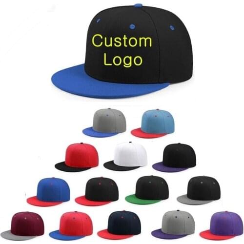Accept 1pc Men Womens Custom Snapback hat Solid Hip Hop sport hat Flat bill caps with Diy logo Embroidered and Print