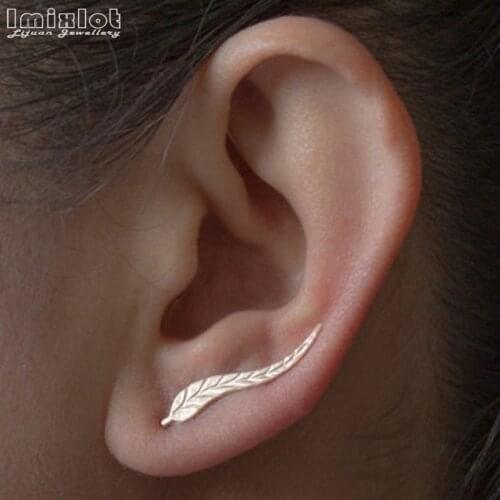 Gold Silver Color Leaf Stud Earrings For Women Fashion Minimalism Leaves Ear Cuff Earrings Party Jewelry Christmas Gift