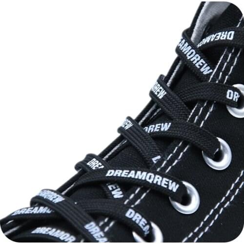 Weiou New Fashion-Forward Shoelaces 8 MM Double -Decker Flat Polyester Shoe Laces Classical Silk Screen Black and White Letter