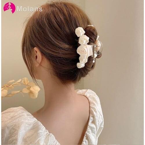 Molans White Rose Flower Hair Claw for Women Bridal Hair Clips Headpiece Makeup Hair Styling Barrettes Wedding Hair Accessories